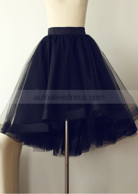Black Hi Low Tulle Short Skirt